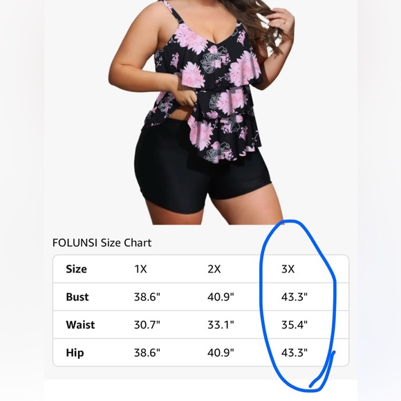 New- pink and black
3 ruffle floral swim tank top
Classic elegant 
3XL - Picture 3 of 4